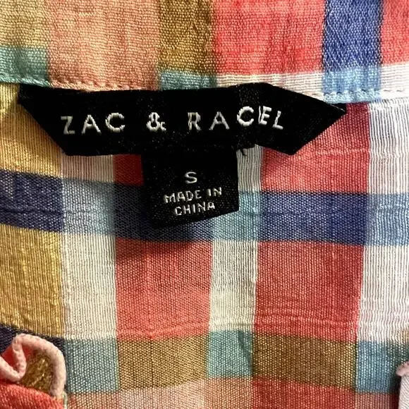 Zac & Rachel, Colorful Plaid, Button up, V-Neck, Ruffles, S - Picture 2 of 8